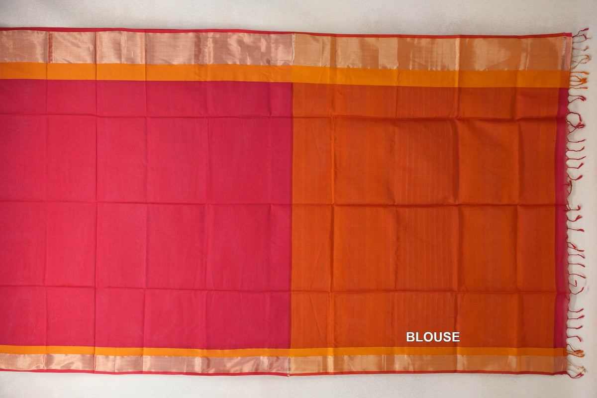 Deep Rani Pink with Deep Orange Borders with Pinkish Red Selvedge Maheshwari Silk Cotton Saree by Shreenivas Silks PSSR0110640