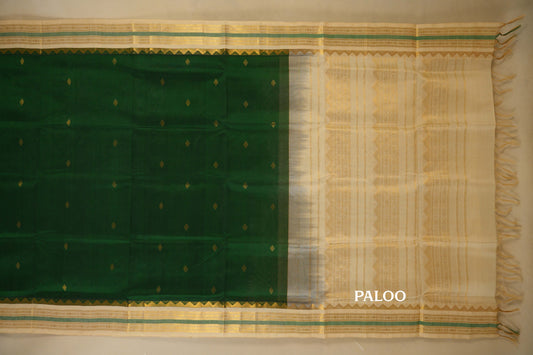 Bottle Green with Off-white Borders Silk Cotton Saree Saree by Shreenivas Silks PSSR018385