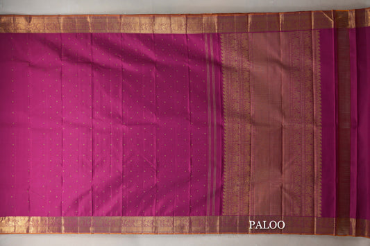 Rani Pink with Mustard Yellow Selvedge Vintage Heirloom Kanjivaram Silk Saree paloo