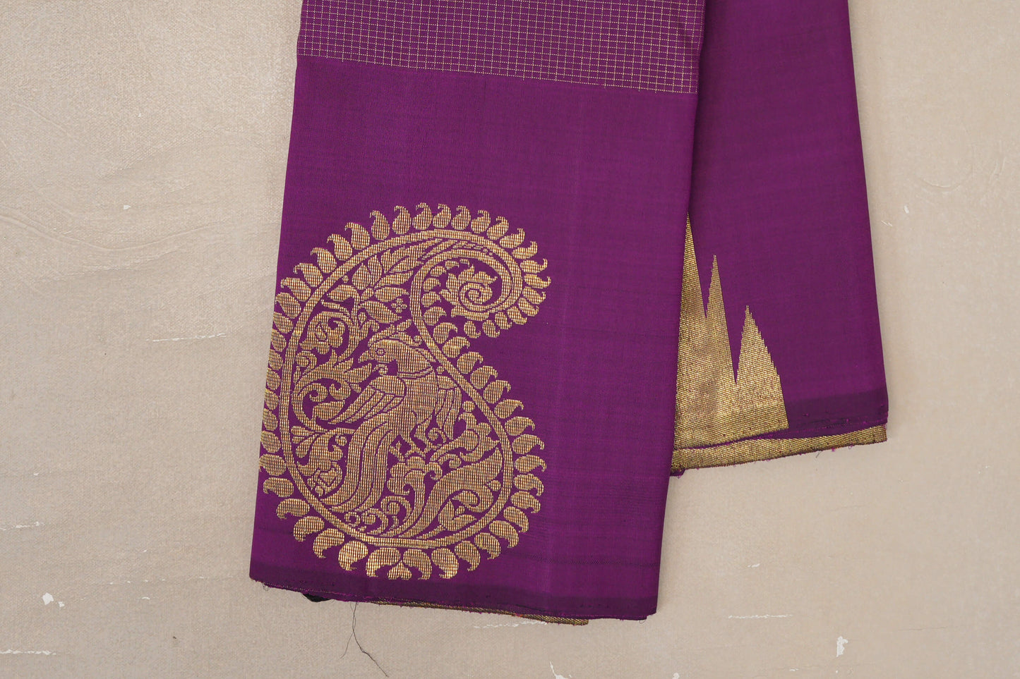 Dark Purple Temple Borders Vintage Kanjivaram Silk Saree border zoom