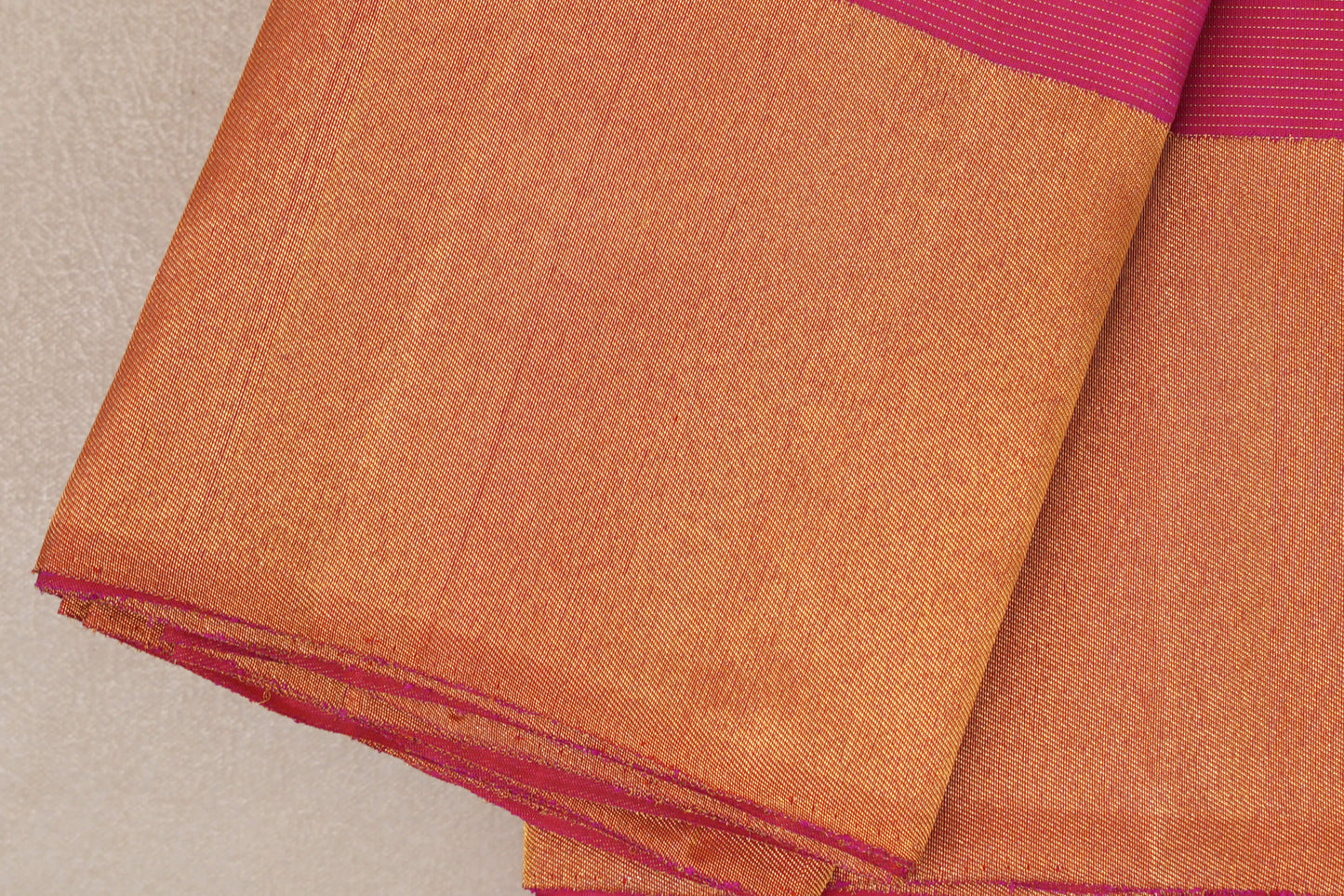 Orangish Pink Temple Borders Vintage Kanjivaram Silk Saree border zoom