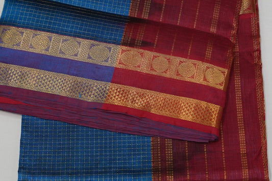 Online checked nine and a half yards silk cotton saree