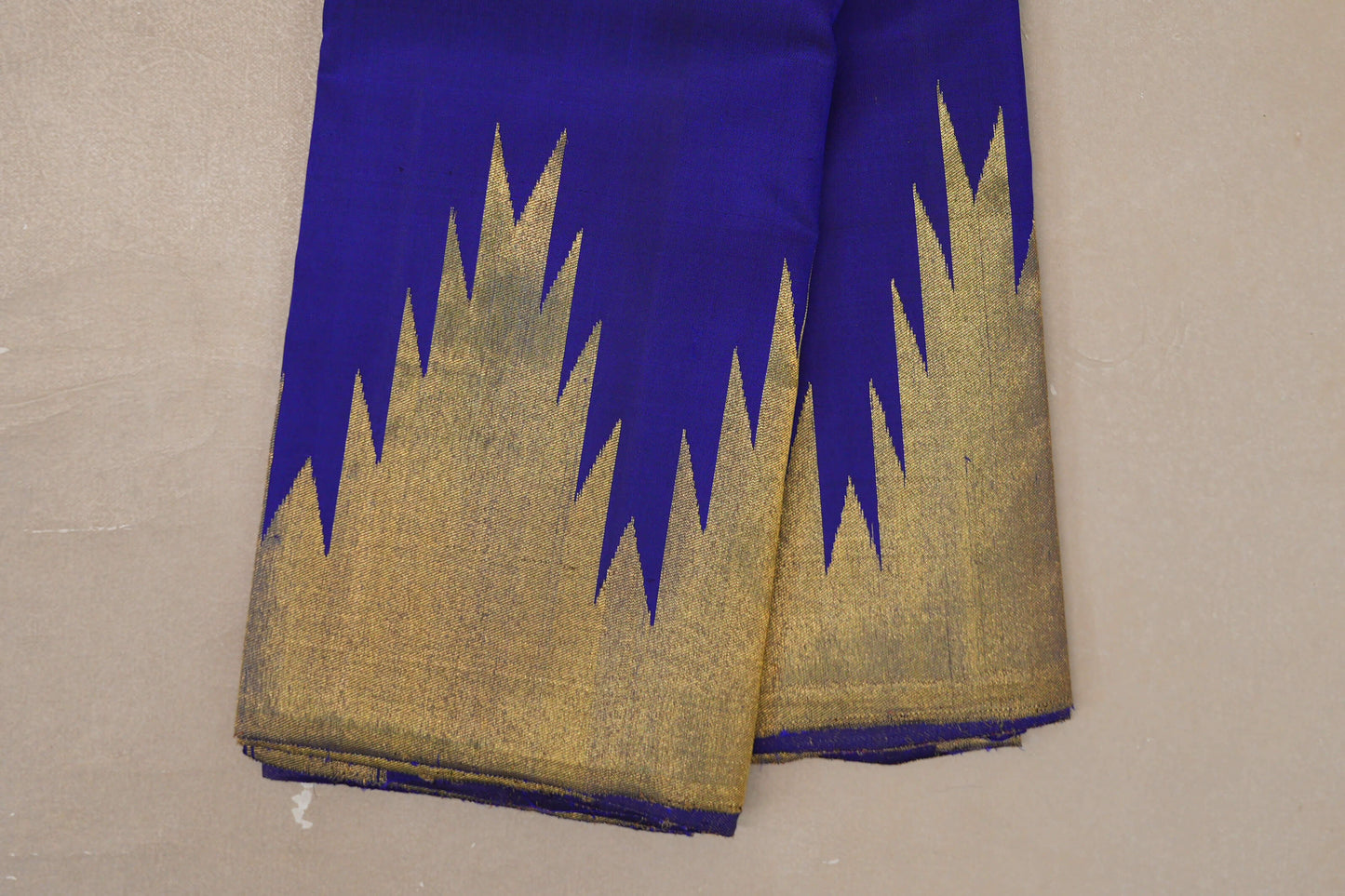 Deep Blue Violet Temple Borders Vintage Kanjivaram Silk Saree border zoom