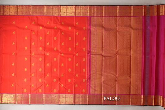Orangish Red Kanjivaram Silk Saree paloo