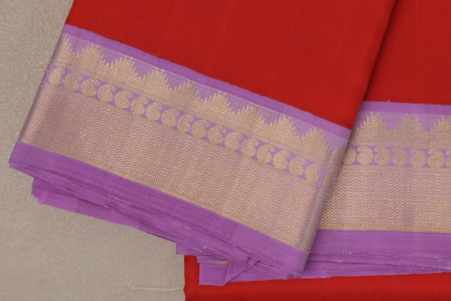 Tomato Red Kanjivaram Silk Saree border zoom