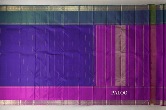 Deep Blue Vintage Kanjivaram Silk Saree paloo