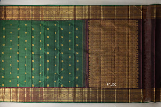 Emerald green with Kanchana brown borders Vintage Kanjivaram Silk Saree by Shreenivas Silks PSSR019541