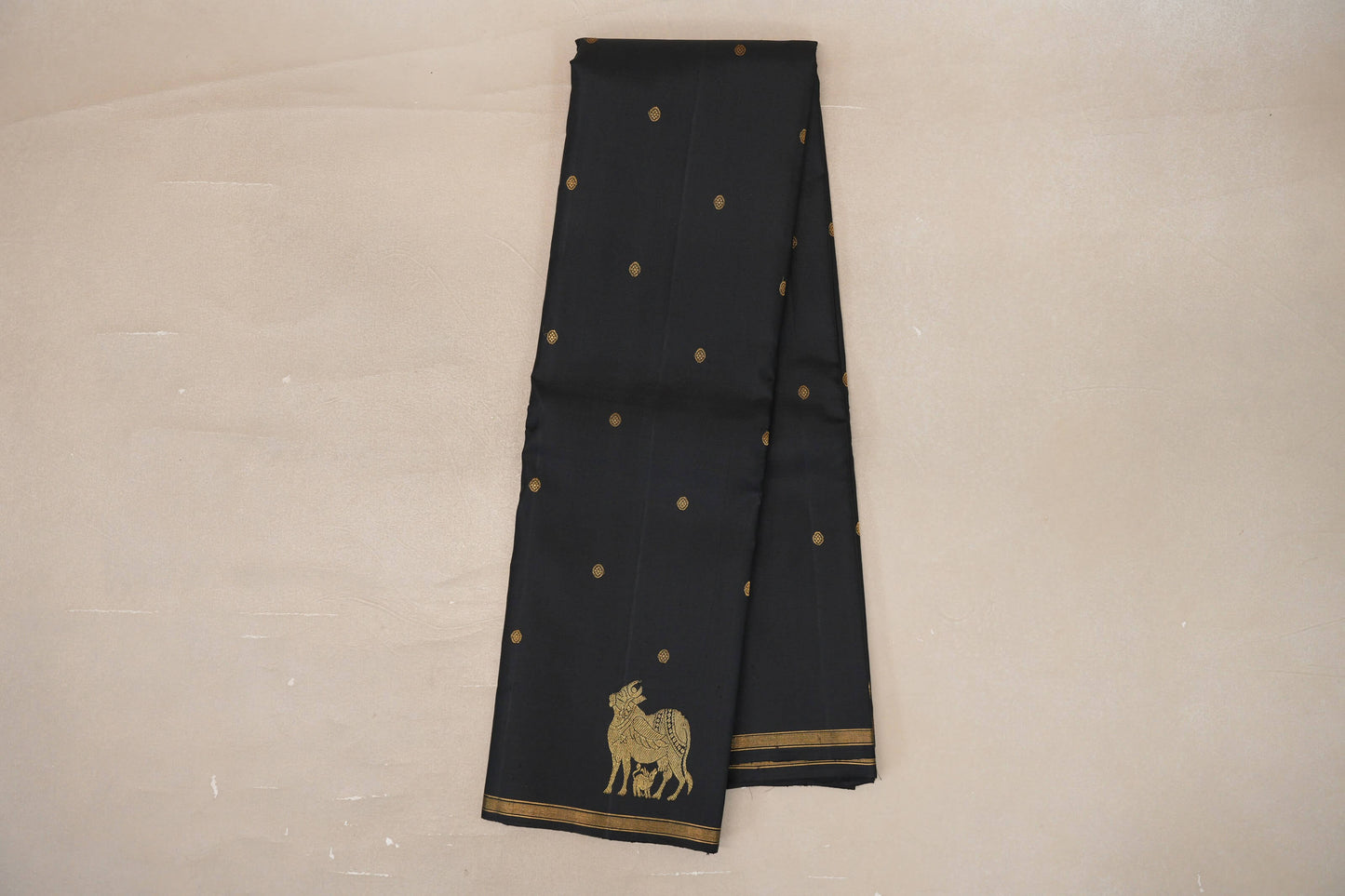 Jet Black Vintage Kanjivaram Silk Saree by Shreenivas Silks PSSR019544