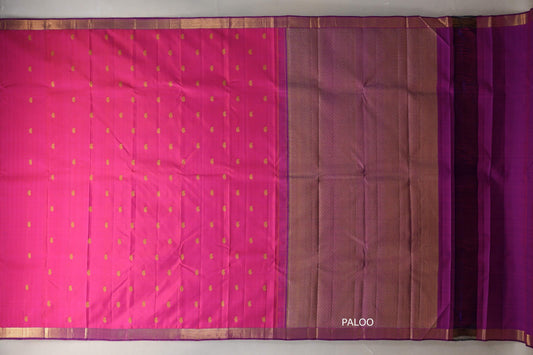 Orangish pink with Dual Tone of Classic Blue & Pink Vintage Kanjivaram Silk Saree by Shreenivas Silks PSSR019550