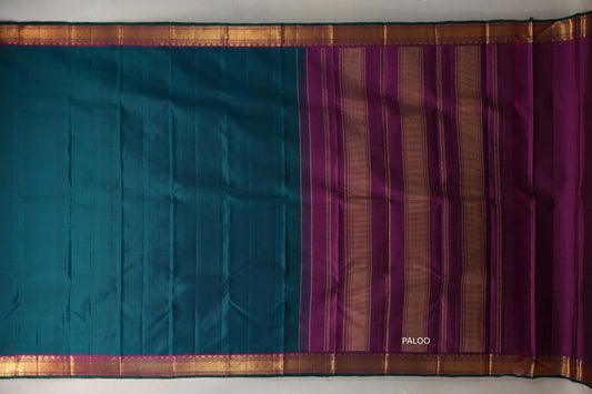 Deep Peacock Green with deep magenta Vintage Kanjivaram Silk Saree by Shreenivas Silks PSSR019551