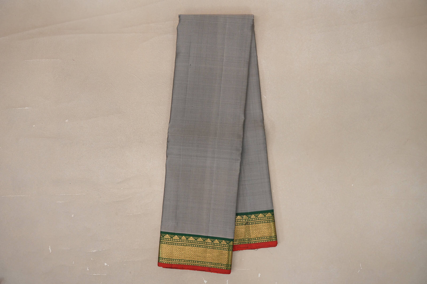 Grey with Leaf Green borders Vintage Kanjivaram Silk Saree by Shreenivas Silks PSSR019553