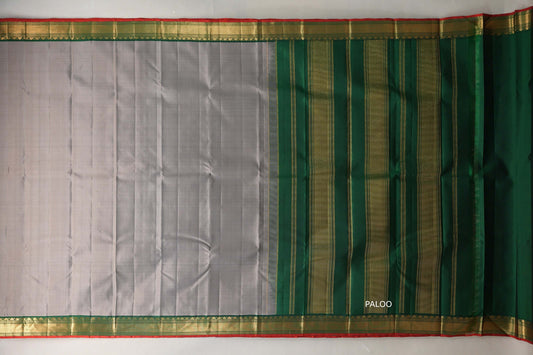 Grey with Leaf Green borders Vintage Kanjivaram Silk Saree by Shreenivas Silks PSSR019553