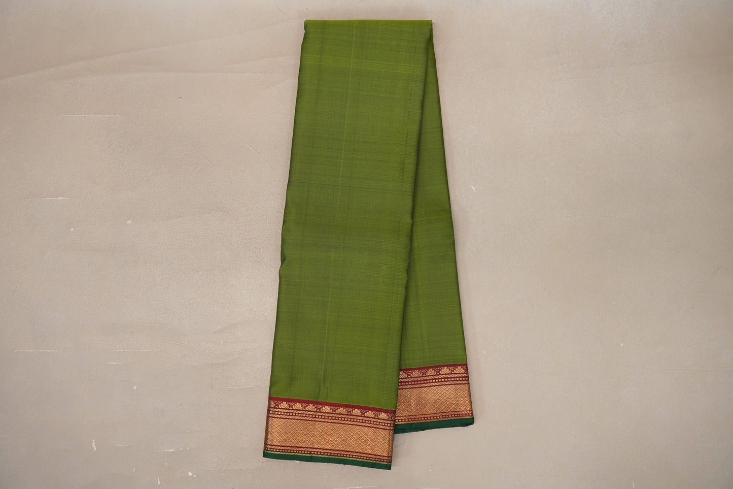 Parrot Green with reddish maroon borders Vintage Kanjivaram Silk Saree by Shreenivas Silks PSSR019554