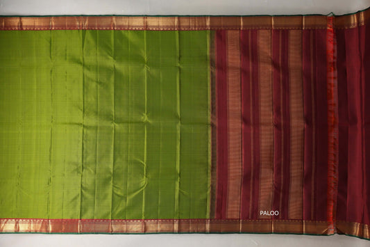 Parrot Green with reddish maroon borders Vintage Kanjivaram Silk Saree by Shreenivas Silks PSSR019554