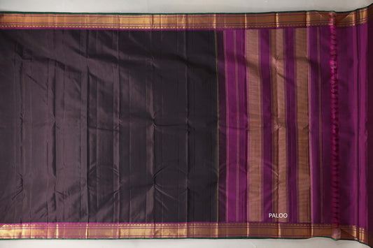 Deep Coffee Brown with deep magenta borders Vintage Kanjivaram Silk Saree by Shreenivas Silks PSSR019555