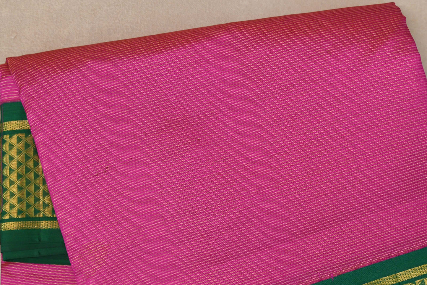 Bright Pink with emerald green borders Ten Yards Silk Saree by Shreenivas Silks PSSR019562