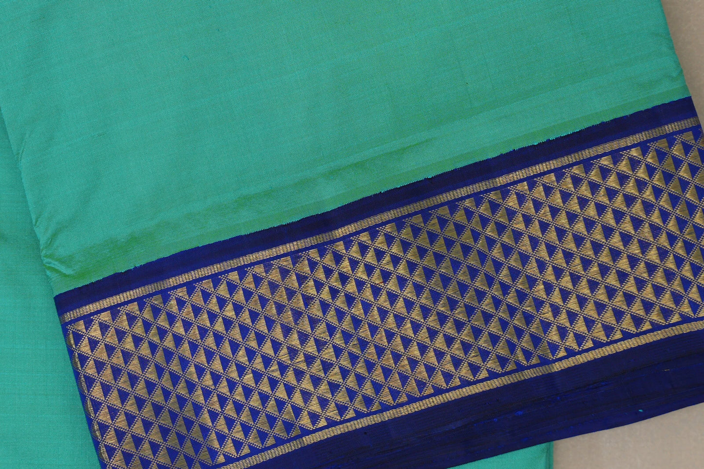Mint green with Deep Blue borders Ten Yards Silk Saree by Shreenivas Silks PSSR019563