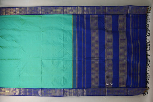 Mint green with Deep Blue borders Ten Yards Silk Saree by Shreenivas Silks PSSR019563