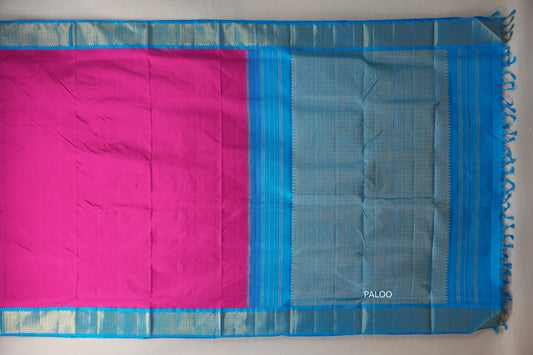Bright Rani Pink with aqua blue borders Ten Yards Silk Saree by Shreenivas Silks PSSR019565