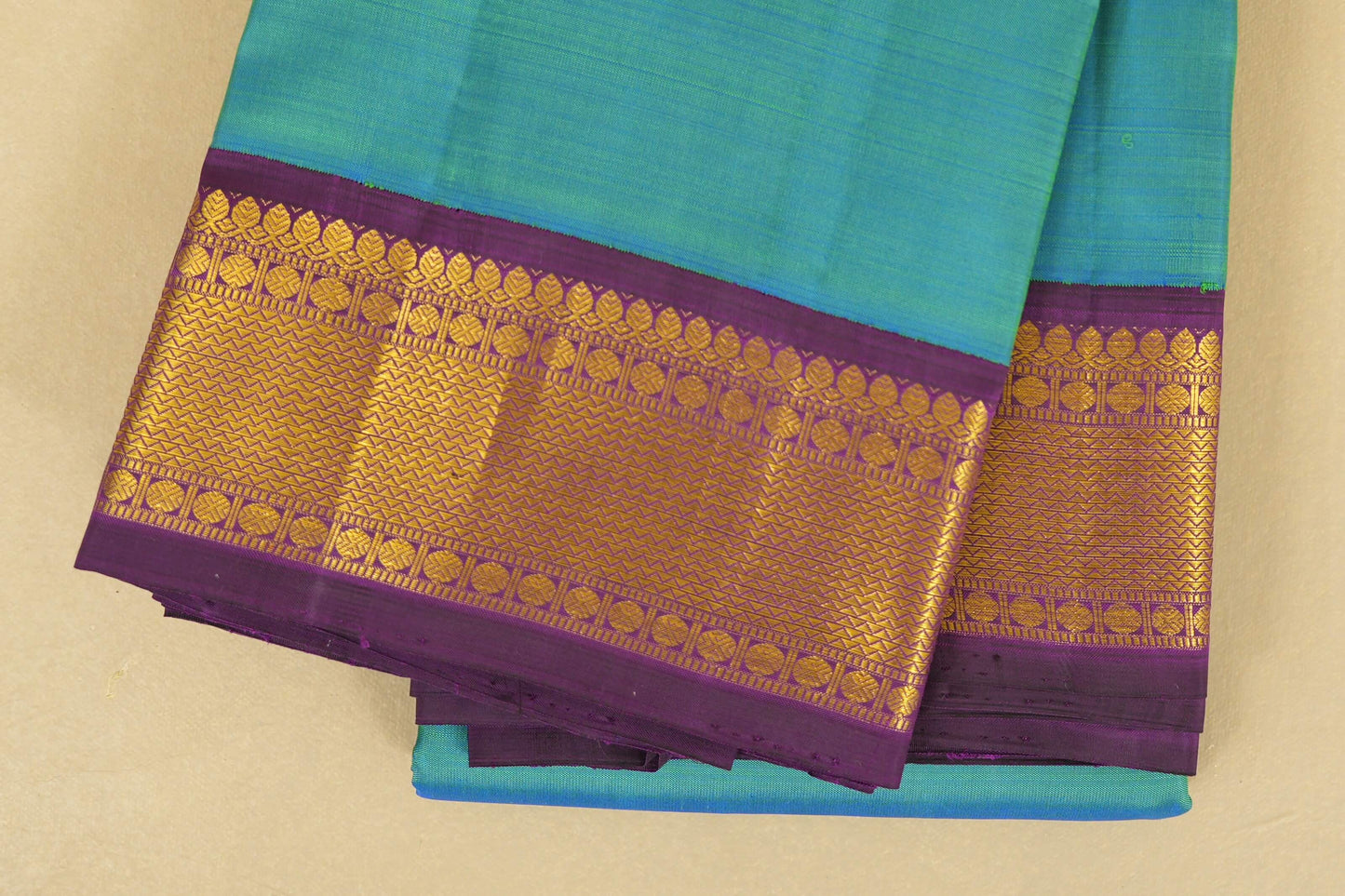 Aqua Blue Vintage Kanjivaram Silk Saree border zoom