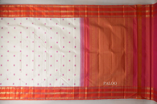Cream with Pinkish Orange Rettai Pettu Borders Vintage Kanjivaram Silk Saree by Shreenivas Silks PSSR019568