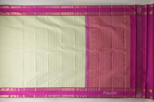 Pastel Pistachio Green with Bright Magenta Rettai Pettu Borders Vintage Kanjivaram Silk Saree by Shreenivas Silks PSSR019572