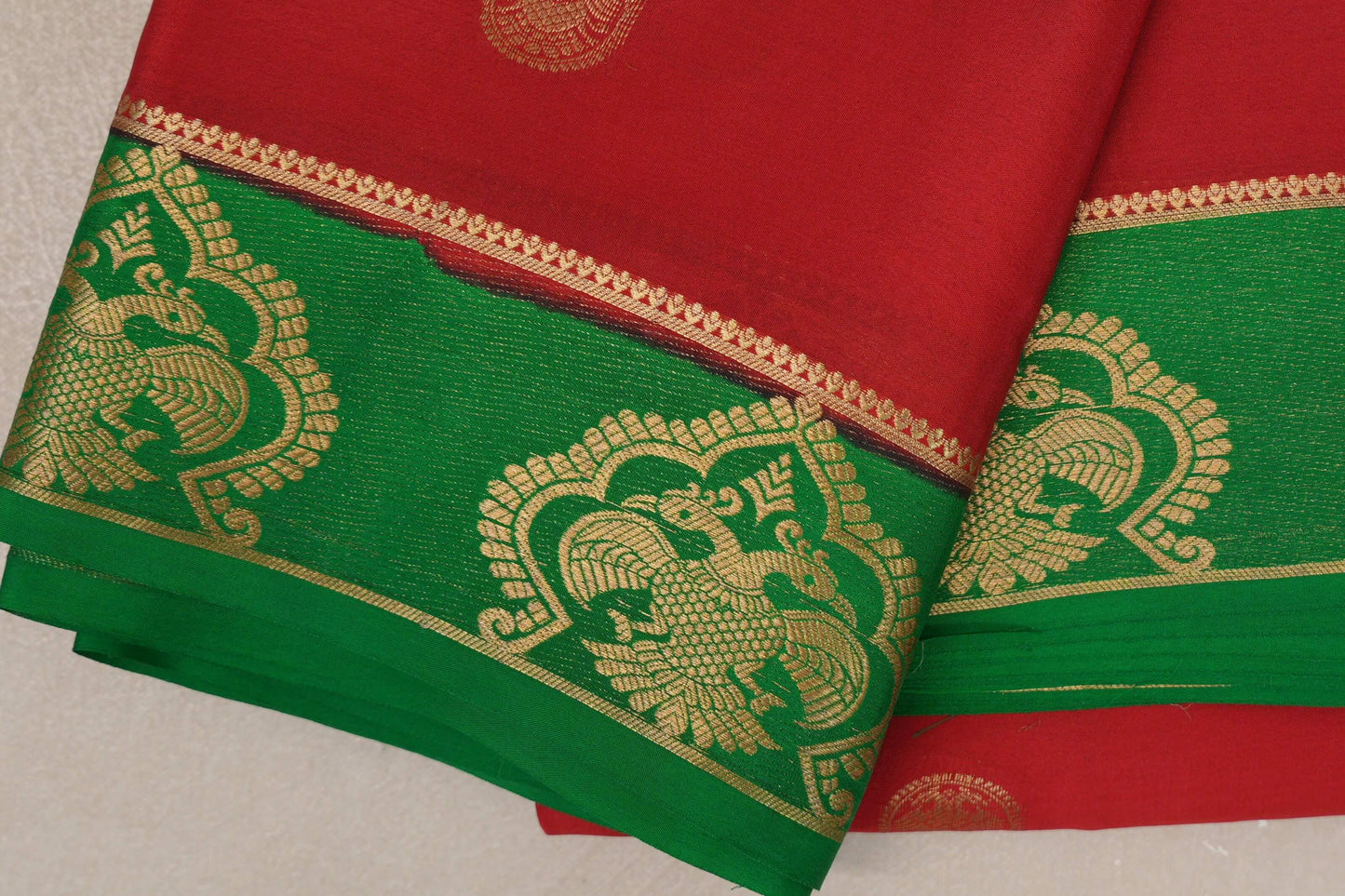 Bright Red Mysore Silk Saree borders