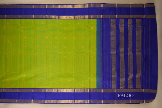 Parrot Green Vintage Kanjivaram Silk Saree paloo