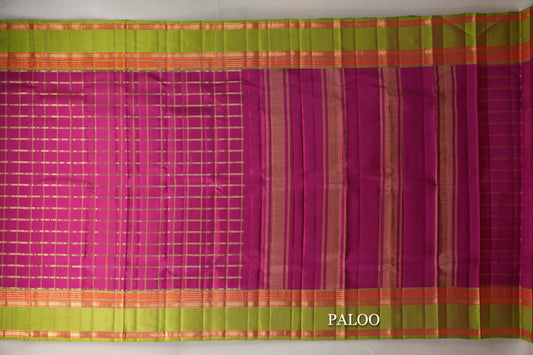 Bright Magenta Pink Vintage Kanjivaram Silk Saree paloo