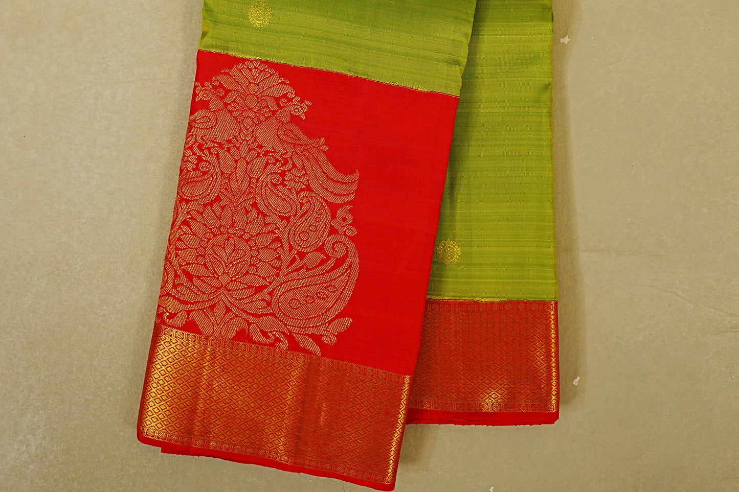 Parrot Green with Red Borders Vintage Kanjivaram Silk Saree by Shreenivas Silks PSSR018460