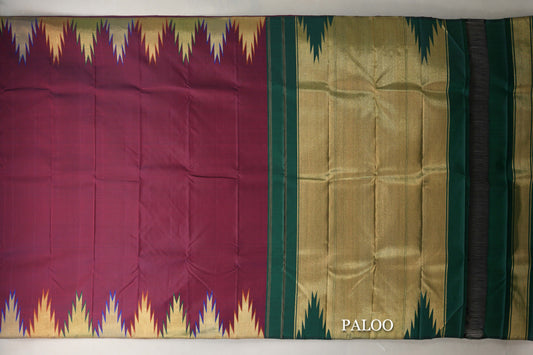 Deep Maroon Kanjivaram Silk Saree paloo