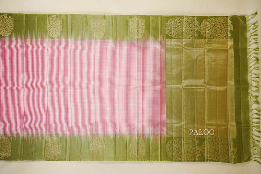 Pink and White Checks Light Weight Kanchipuram Silk Saree paloo