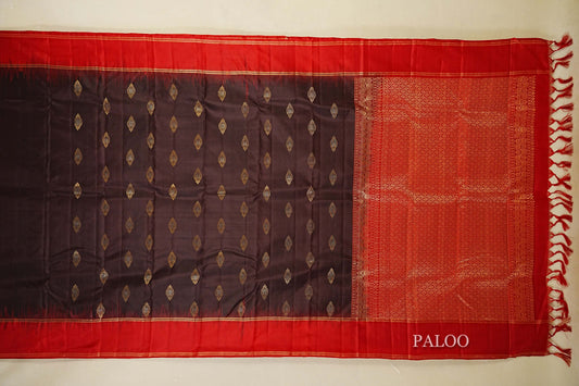 Dark Coffee Brown Light Weight Kanchipuram Silk Saree paloo