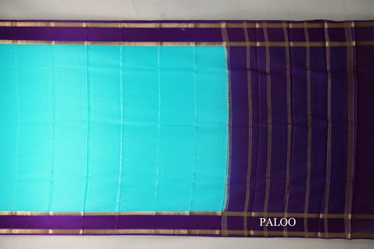 Aqua Blue with Deep Purple Borders Mysore Silk Saree by Shreenivas Silks PSSR019609