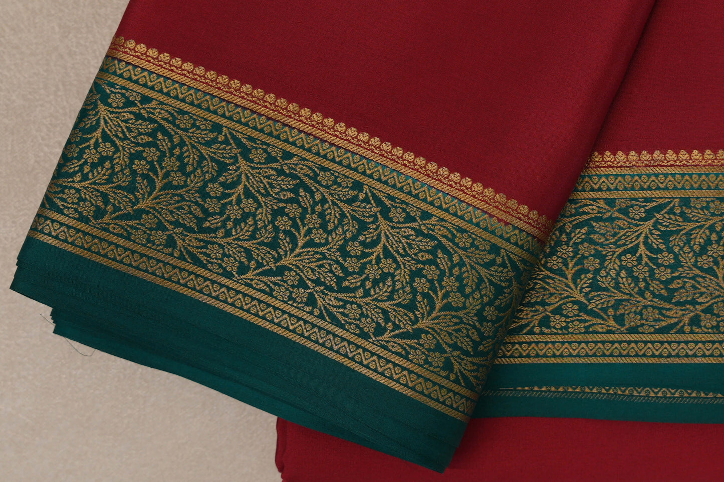 Deep Red Mysore Silk Saree border zoom