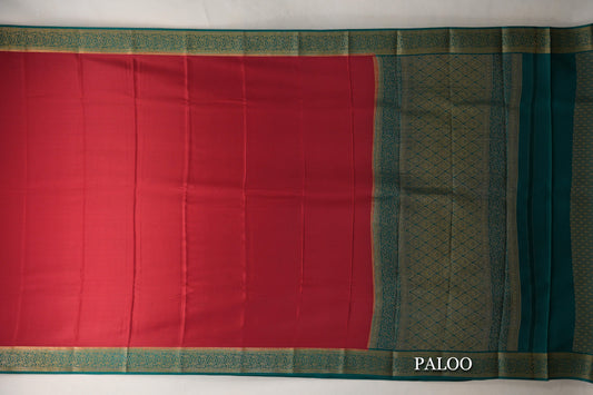 Deep Red Mysore Silk Saree paloo