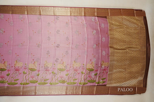 Dual Tone Pastel Pink with Antique Gold Mysore Silk Saree paloo