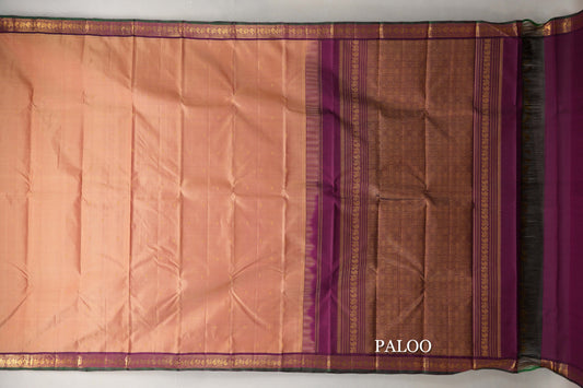 Dual Tone of Yellow and Pink with Deep Magenta Borders and Bottle Green Selvedge Vintage Kanjivaram Silk Saree by Shreenivas Silks PSSR019616