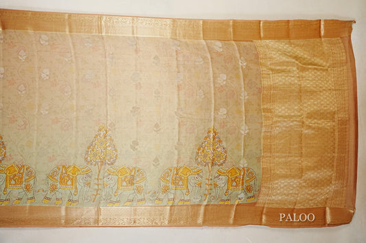 Dual Tone Pastel Mint Green with Antique Gold Mysore Silk Saree paloo