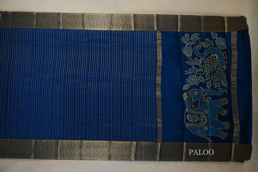 Deep Teal Blue Mysore Silk Saree paloo