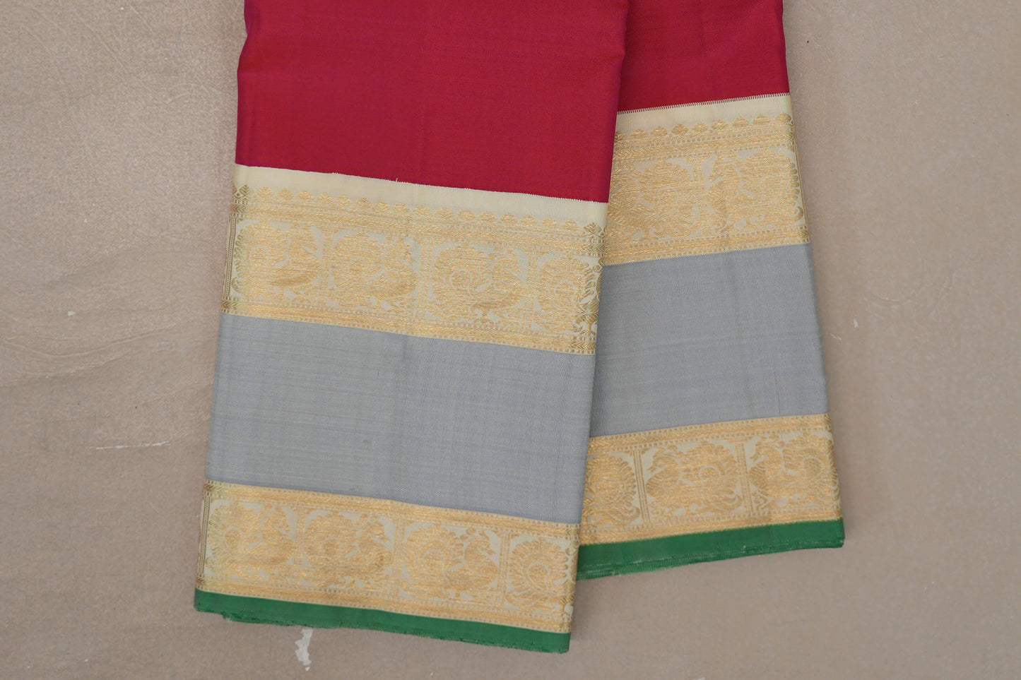 Orangish Pink with Cream Rettai Pettu Borders Vintage Kanjivaram Silk Saree by Shreenivas Silks PSSR019623