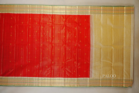 Bright Red Vaira Oosi Vintage Kanjivaram Silk Saree paloo