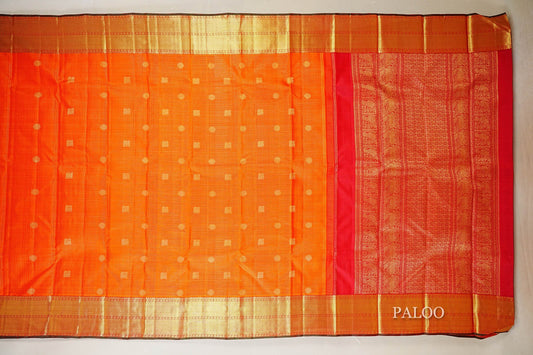 Reddish Orange Heirloom Kanjivaram Silk Saree paloo