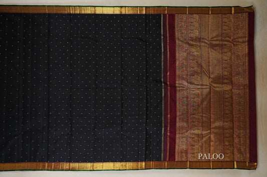 Black Heirloom Kanjivaram Silk Saree paloo