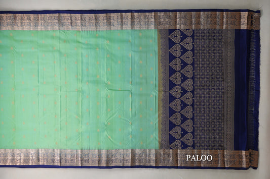 Yellowish Green with Deep Blue Borders Light Weight Kanchipuram Silk Saree by Shreenivas Silks PSSR019638
