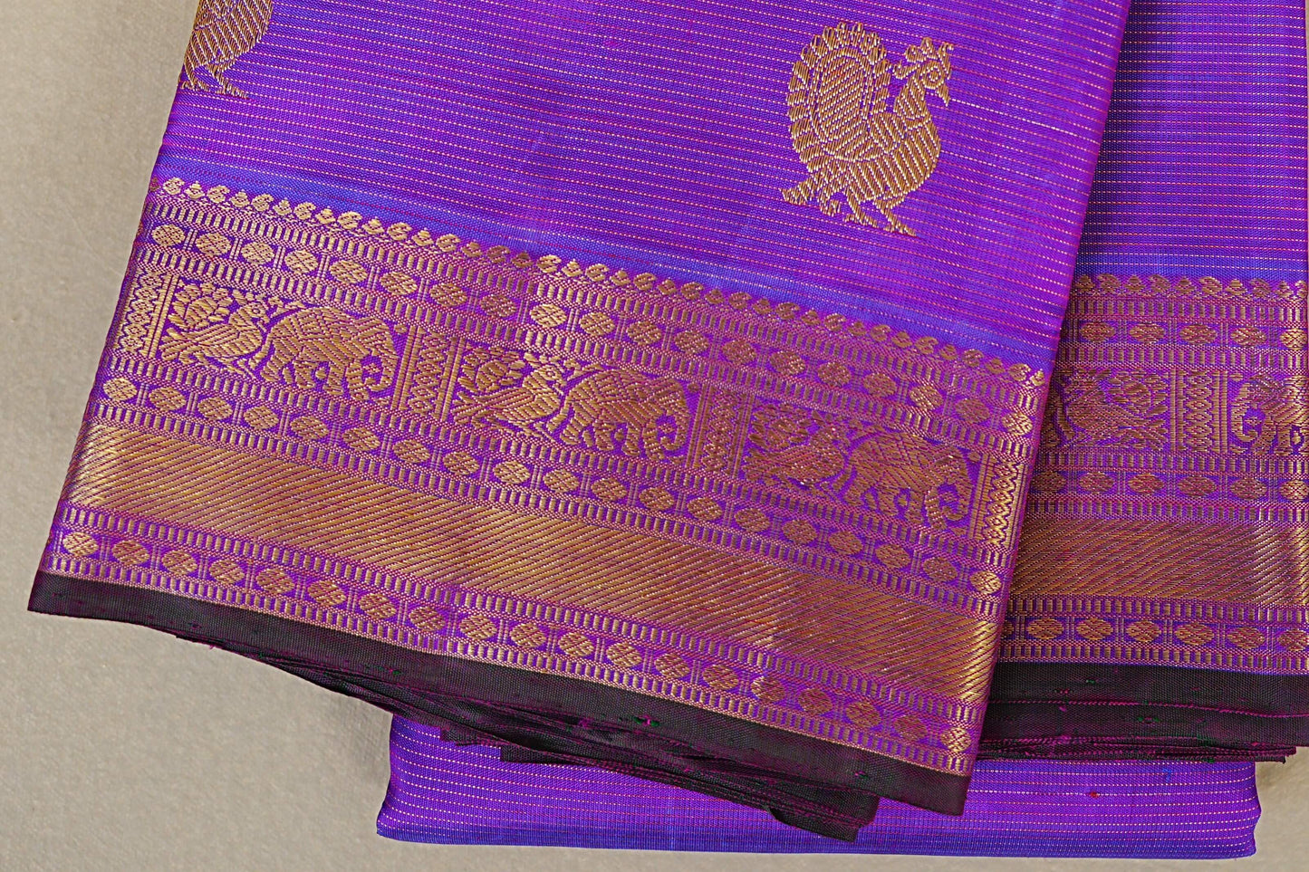 Dual Tone Purple and Blue Heirloom Kanjivaram Silk Saree border zoom