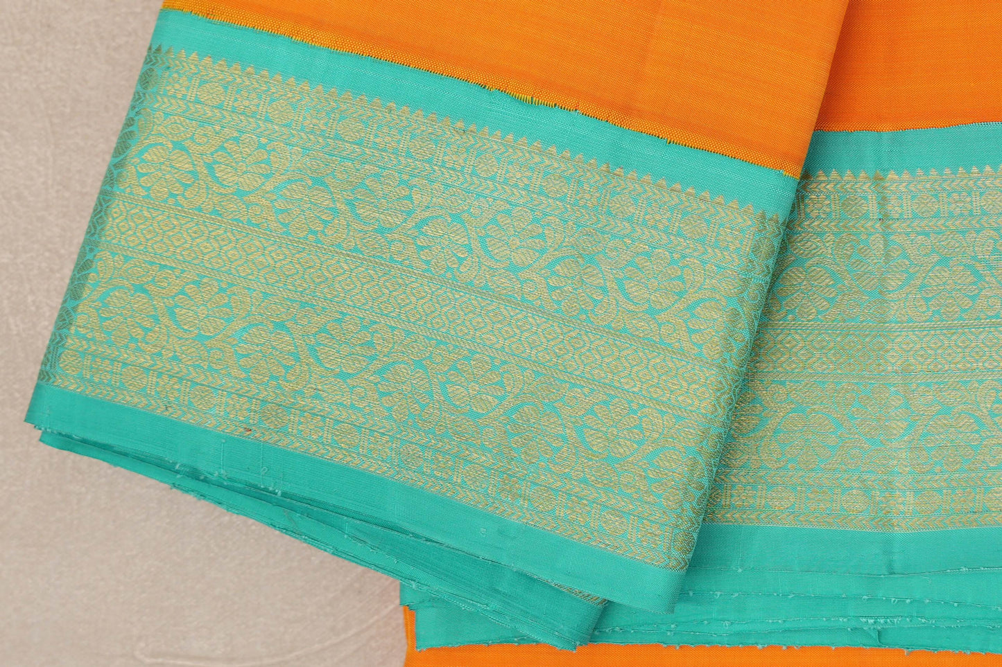 Mango Orange Vintage Kanjivaram Silk Saree border zoom