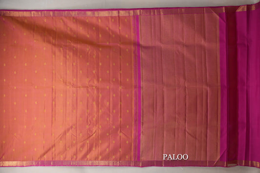 Dual Tone of Yellow and Pink with Bright Pink Borders Vintage Kanjivaram Silk Saree by Shreenivas Silks PSSR019649