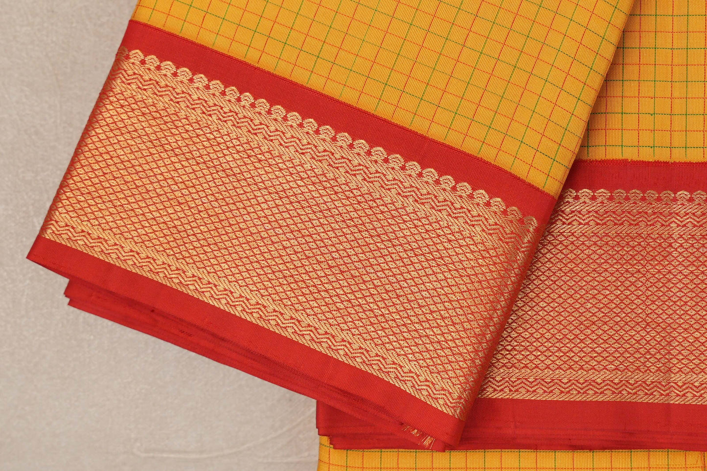 Bright Yellow Vintage Kanjivaram Silk Saree border zoom