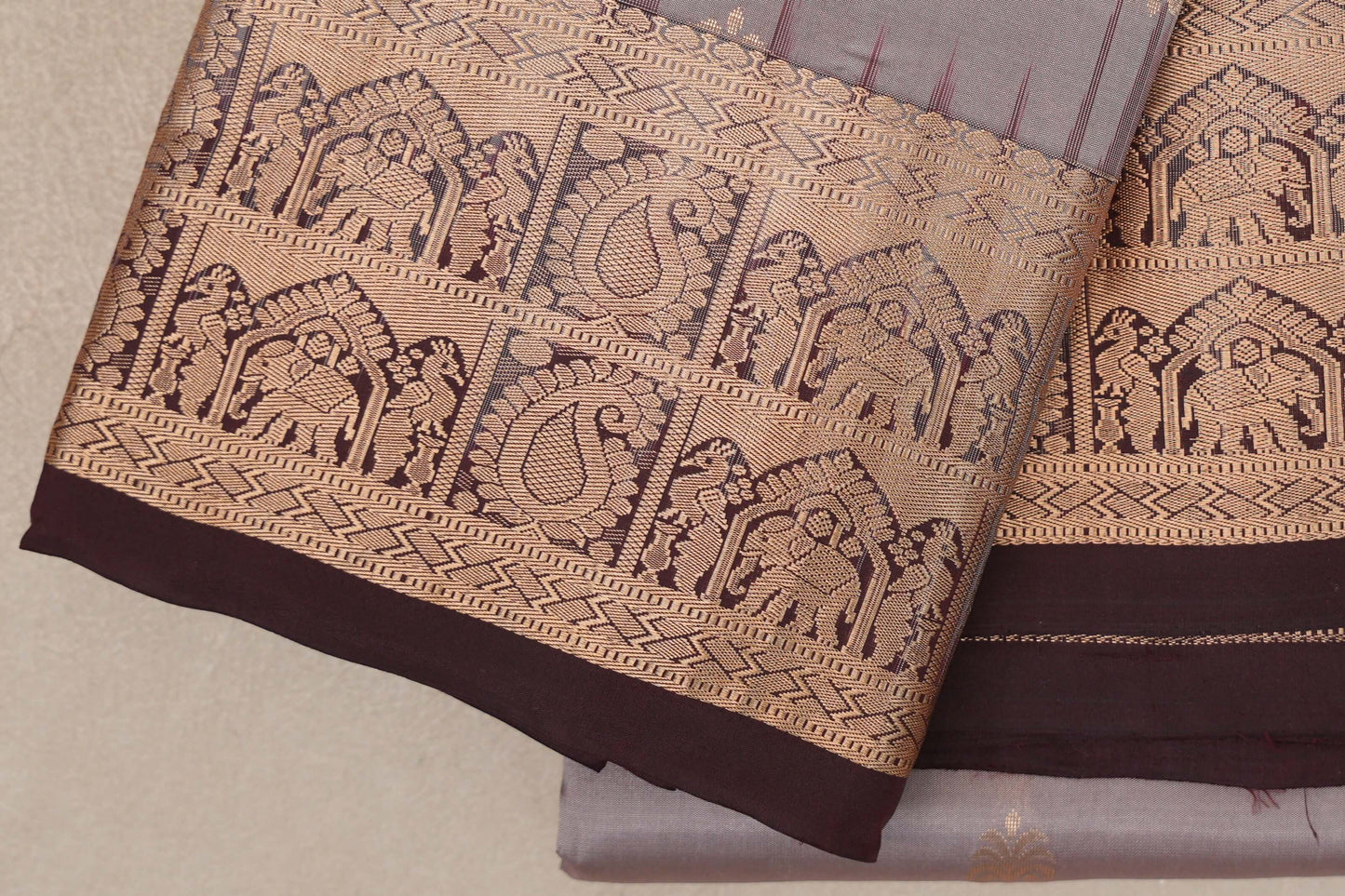 Mushroom Brown Light Weight Kanchipuram Silk Sareeborder zoom